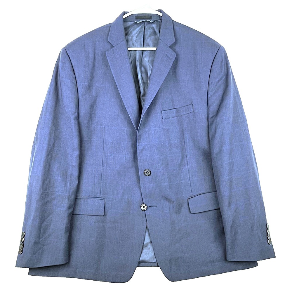 Lauren Ralph Lauren Suit Men 48R Blue Windowpane Wool Blend 2 Piece Suit